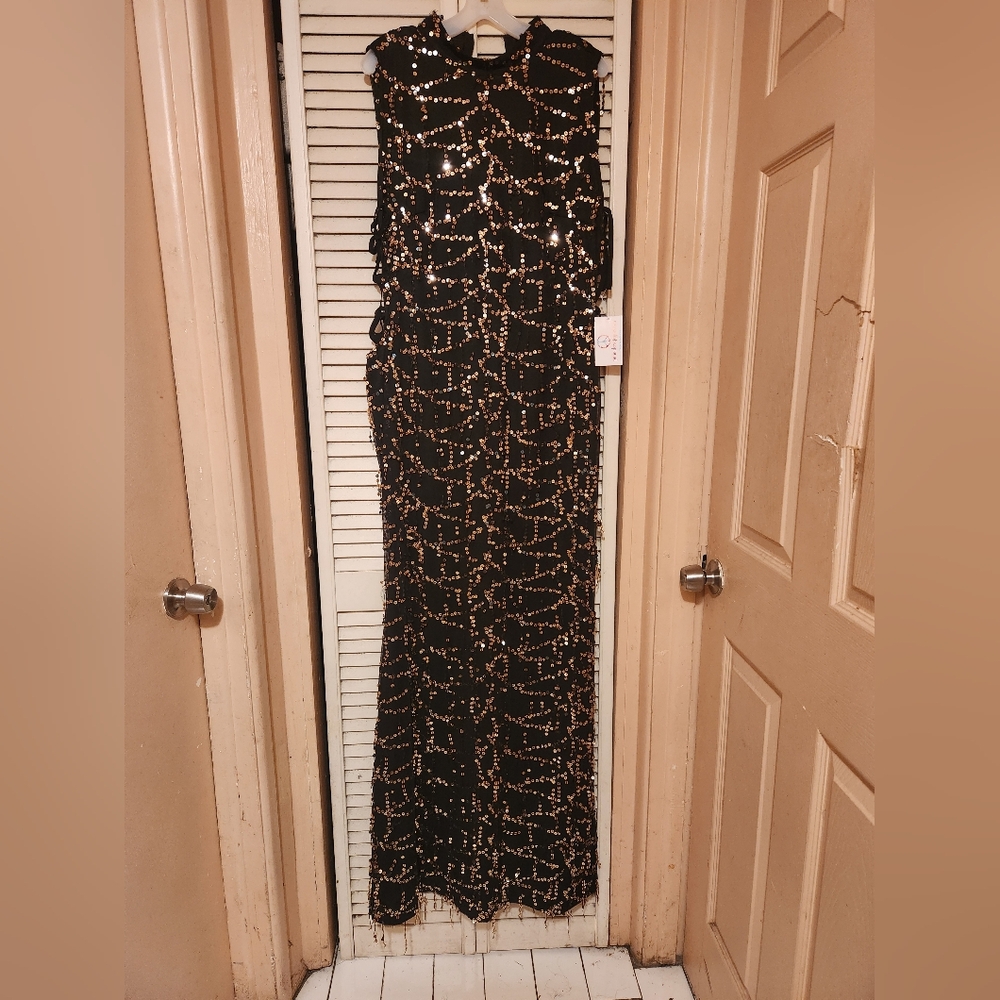 Black with gold dangling sequins dress- sz 2X